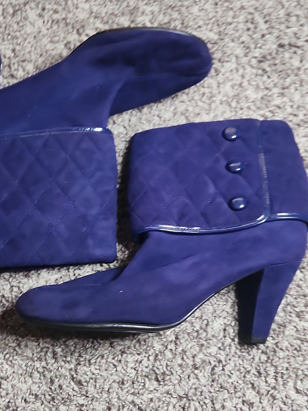 Quilted Fold-Over Navy Heeled Ankle Boots